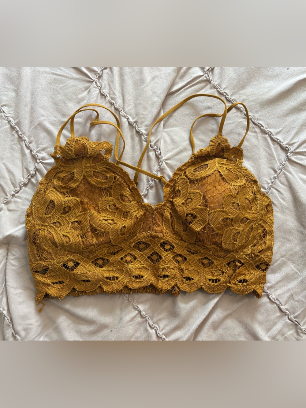 Wishlist Mustard Lace Bralette with Scalloped Hem